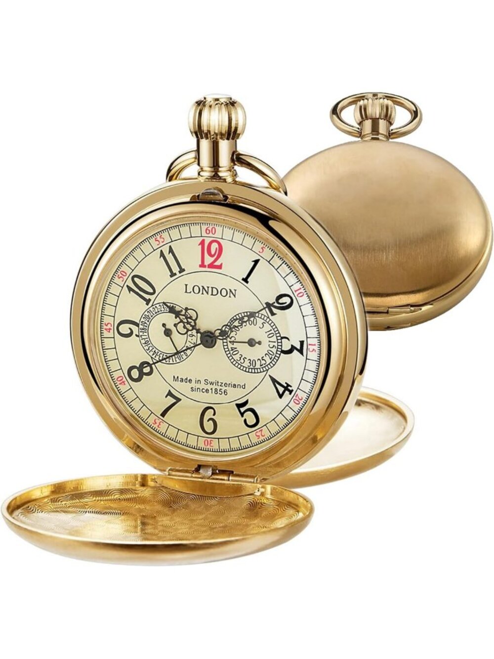 Steampunk Mechanical Copper Pocket Watch for Men with Chain & Gift Box